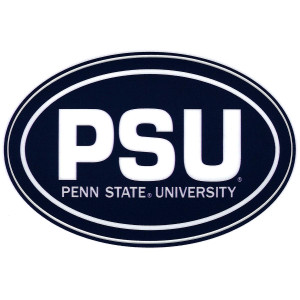oval navy sticker with large PSU above Penn State University